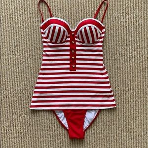 Red Carter striped swimsuit one piece white button